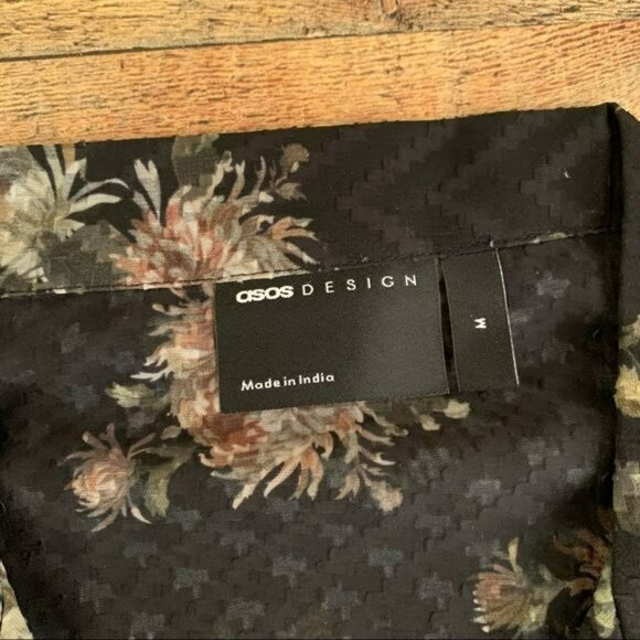 ASOS regular shirt with deep revere button up sheer floral black white pink - M - Picture 4 of 8